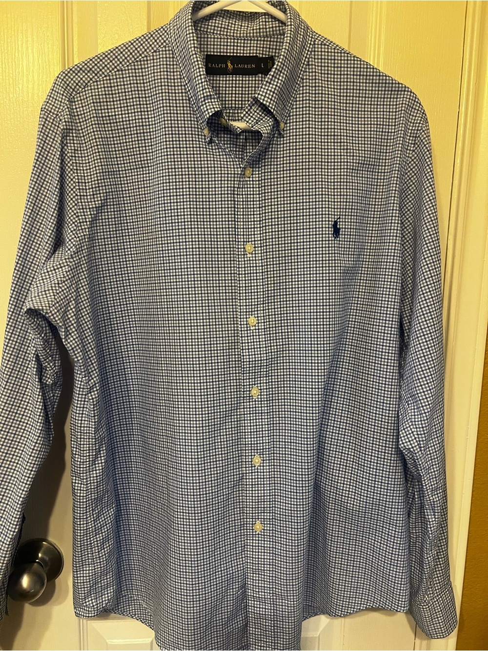 Ralph Lauren Long-Sleeve Gingham Oxford Button-Down - Blue/White Size L